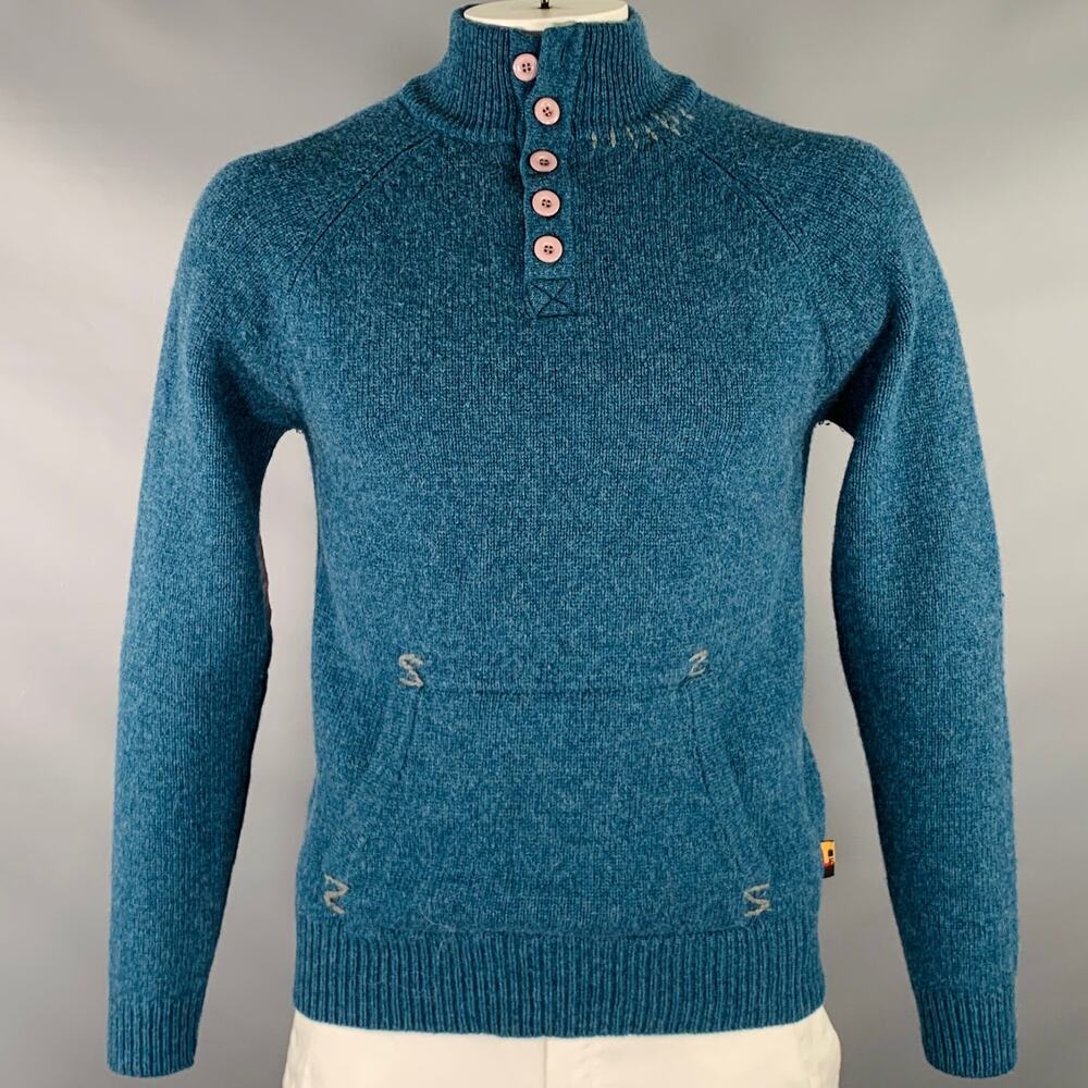 BROOKLYN INDUSTRIES Size L Blue Grey Knit Lambswool Half Placket Sweater